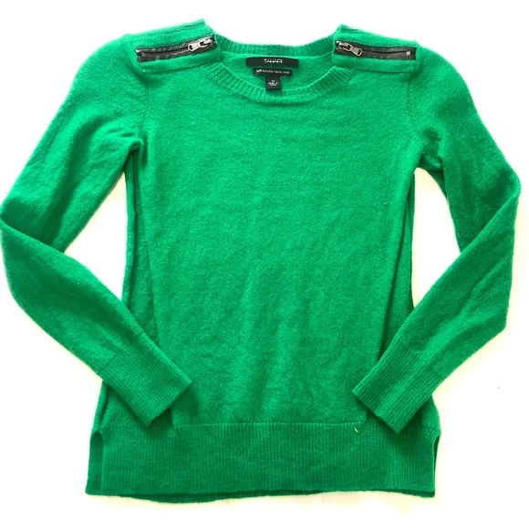 Tahari | Green Womens Wool Top With Zipper Accents | Size XS - Picture 1 of 9